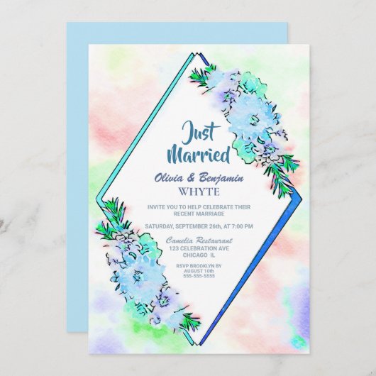 Invitation Réception De Mariage Floral Bleu (Devant / Derrière)