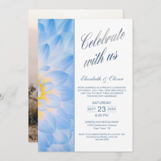 Invitation Réception de mariage floral bleu moderne (Devant / Derrière)