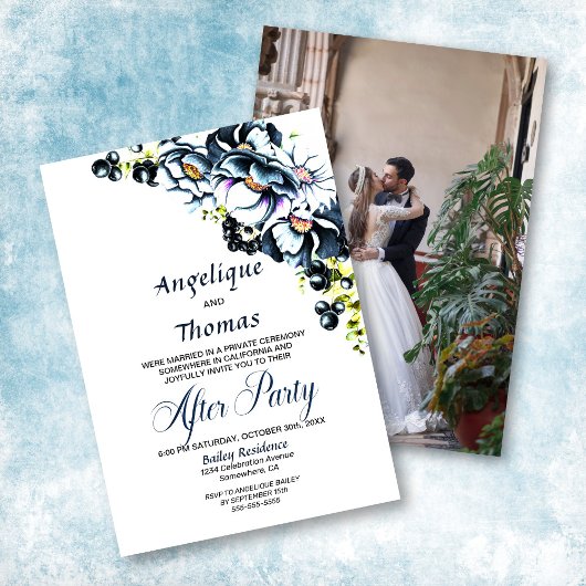 Invitation Réception De Mariage Floral Bleu Rustique