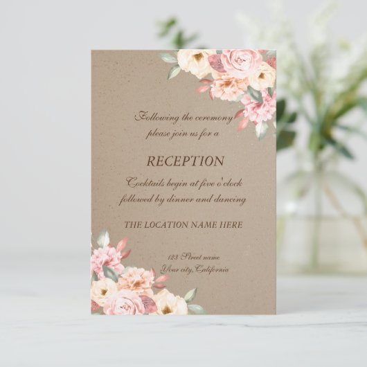 Invitation Réception de mariage floral chic rustique (Debout devant)