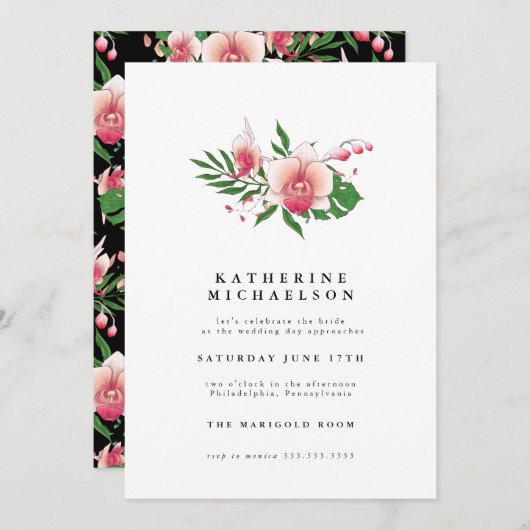 Invitation RECEPTION DE MARIAGE | Floral d'orchidée rose trop (Devant / Derrière)