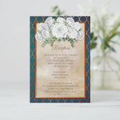 Invitation Réception de mariage floral élégant sarcelle cuivr (Debout devant)