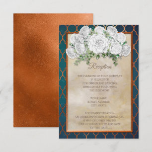 Invitation Réception de mariage floral élégant sarcelle cuivr