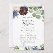 Invitation Réception de mariage Floral et Végétal Bourgogne (Devant)