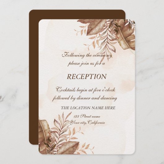 Invitation Réception De Mariage Floral Exotique D'Automne (Devant / Derrière)