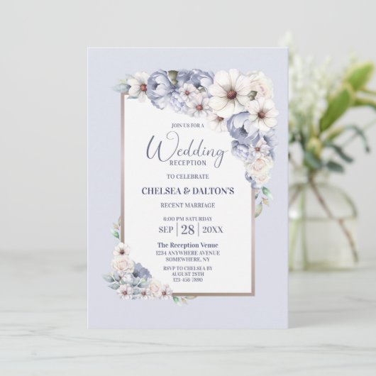 Invitation Réception De Mariage Floral Gris (Debout devant)