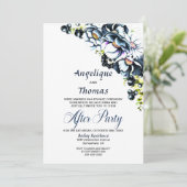Invitation Réception de mariage floral gris bleu (Debout devant)
