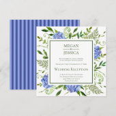 Invitation Réception de mariage floral Hydrangeas bleus LGBTQ (Devant / Derrière)