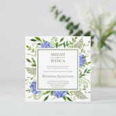 Invitation Réception de mariage floral Hydrangeas bleus LGBTQ (Debout devant)