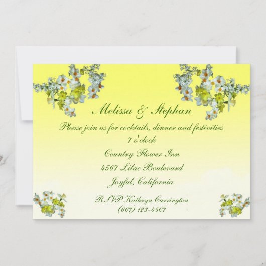 Invitation Réception de mariage floral jaune (Devant)