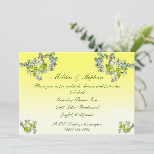 Invitation Réception de mariage floral jaune (Debout devant)