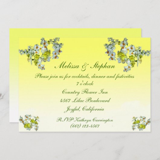 Invitation Réception de mariage floral jaune (Devant / Derrière)