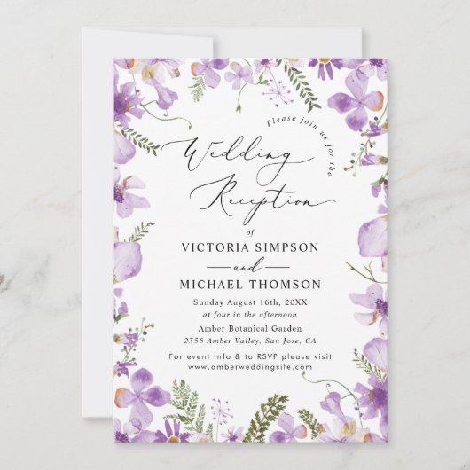 Invitation Réception De Mariage Floral Mariage Violet (Devant)