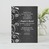 Invitation Réception de mariage floral moderne noir et blanc (Debout devant)