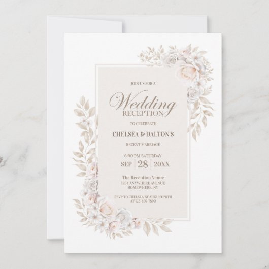 Invitation Réception De Mariage Floral Neutre Rustique (Devant)