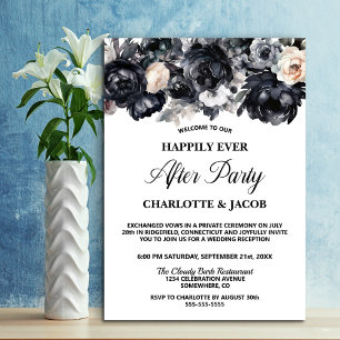 Invitation Réception de mariage Floral Noir