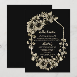 Invitation Réception de mariage floral noir tournesol