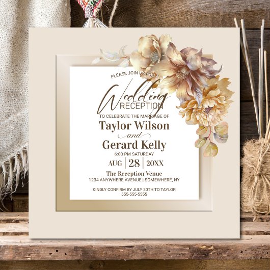 Invitation Réception De Mariage Floral Or Design