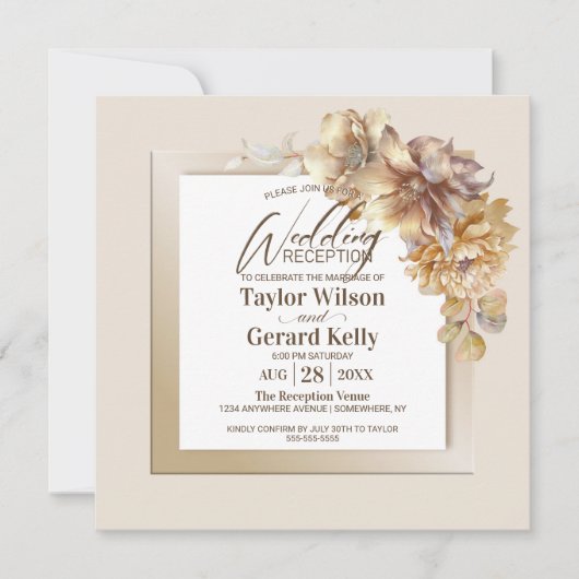 Invitation Réception De Mariage Floral Or Design (Devant)