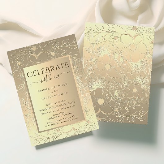 Invitation Réception de mariage floral or luxe