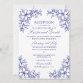 Invitation Réception De Mariage Floral Ornat Bleu (Devant)