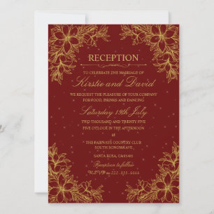 Invitation Réception De Mariage Floral Ornate Or