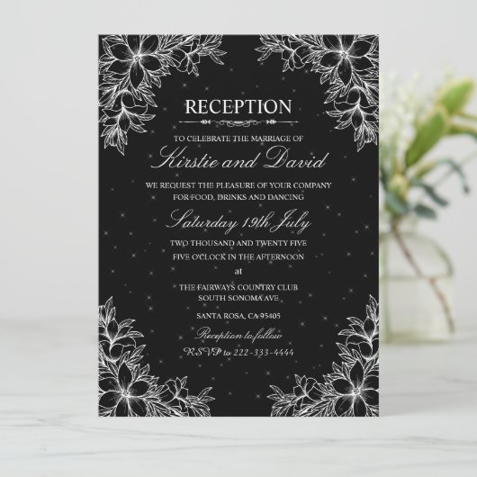 Invitation Réception De Mariage Floral Orné Blanc (Debout devant)