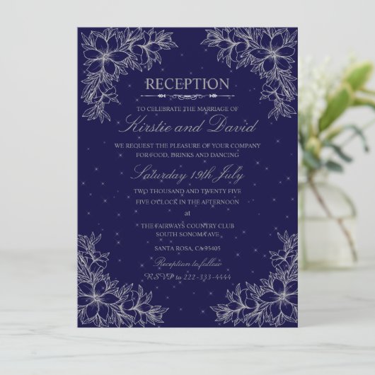 Invitation Réception De Mariage Floral Orné D'Argent (Debout devant)