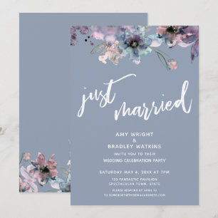 Invitation Réception de mariage floral peint bleu poussiéreux