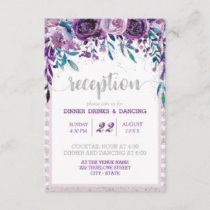 Invitation Réception de mariage floral pourpre et argent