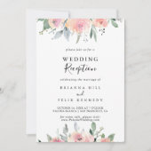 Invitation Réception de mariage floral rose élégant (Devant)