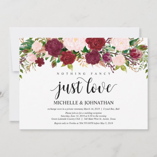 Invitation Réception de mariage floral rose Marsala (Devant)