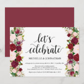 Invitation Réception de mariage floral rose Marsala Elopement (Devant / Derrière)