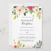 Invitation Réception de mariage floral rose verdure (Devant)