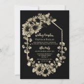 Invitation Réception de mariage floral tournesol noir (Devant)