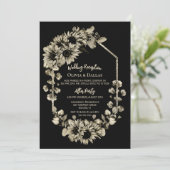Invitation Réception de mariage floral tournesol noir (Debout devant)