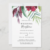 Invitation Réception de mariage floral tropical calligraphié (Devant)