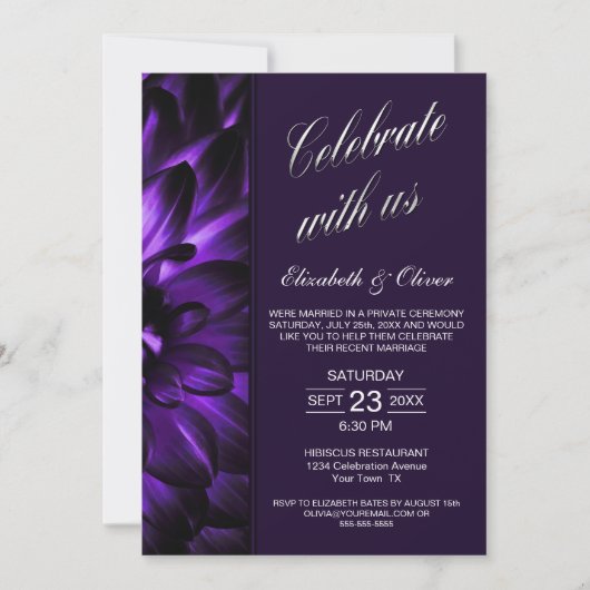 Invitation Réception De Mariage Floral Violet (Devant)