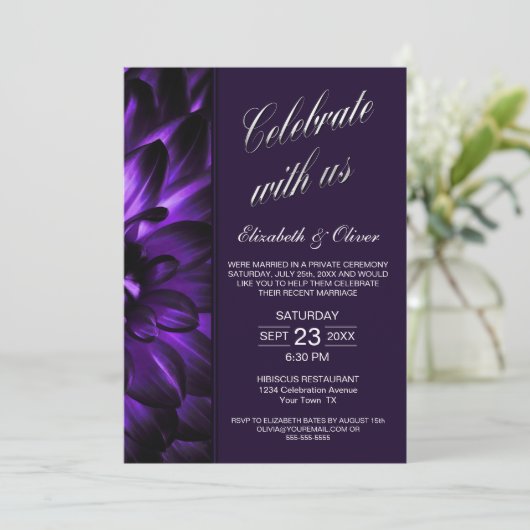 Invitation Réception De Mariage Floral Violet (Debout devant)