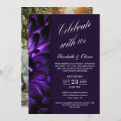 Invitation Réception De Mariage Floral Violet (Devant / Derrière)