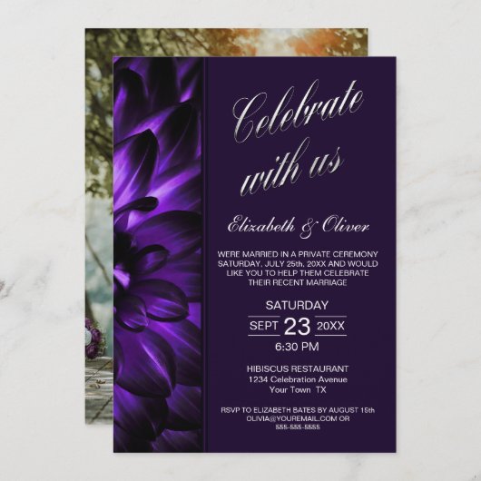 Invitation Réception De Mariage Floral Violet (Devant / Derrière)