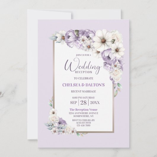 Invitation Réception De Mariage Floral Violet (Devant)