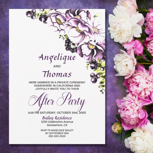 Invitation Réception De Mariage Floral Violet