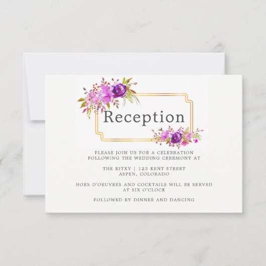 Invitation Réception de mariage floral violet et violet (Devant)
