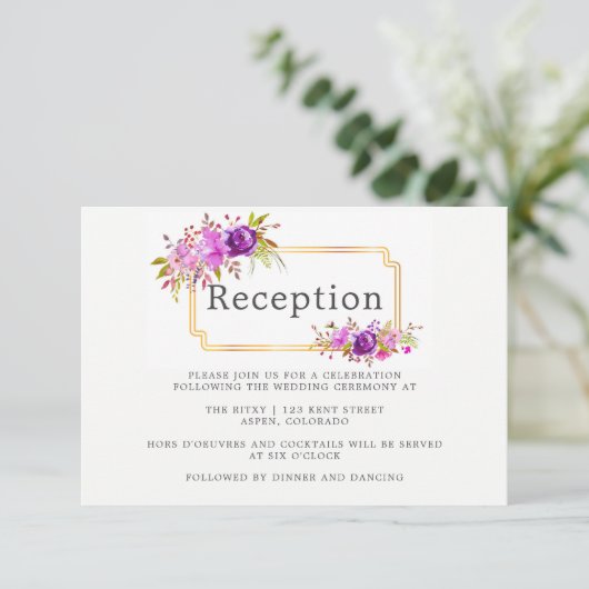 Invitation Réception de mariage floral violet et violet (Debout devant)