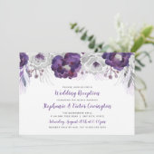 Invitation Réception de mariage florale aquarelle argent viol (Debout devant)