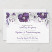 Invitation Réception de mariage florale aquarelle argentée vi (Devant)