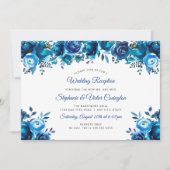 Invitation Réception de mariage florale aquarelle bleu indigo (Devant)