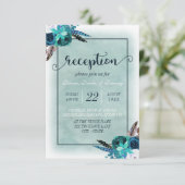 Invitation Réception de mariage florale aquarelle bleu marine (Debout devant)