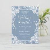 Invitation Réception de mariage florale bleu poussiéreux (Debout devant)